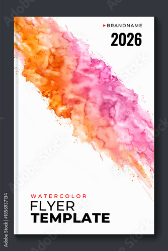 Watercolor booklet flyer colourful cover template on white background	