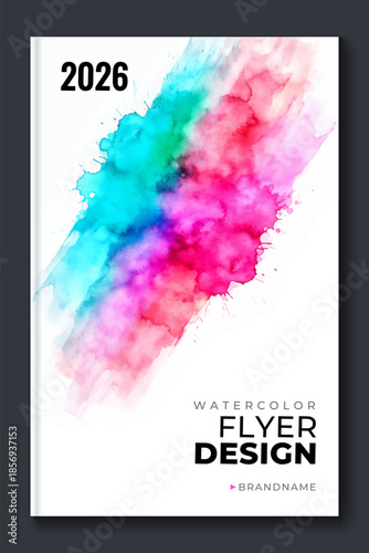 Watercolor booklet flyer colourful cover template on white background	