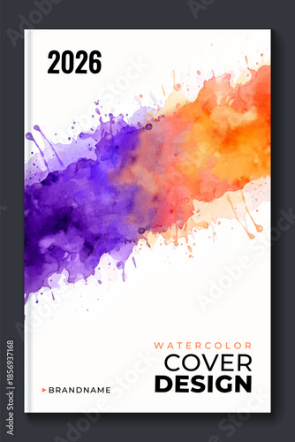 Watercolor booklet flyer colourful cover template on white background	