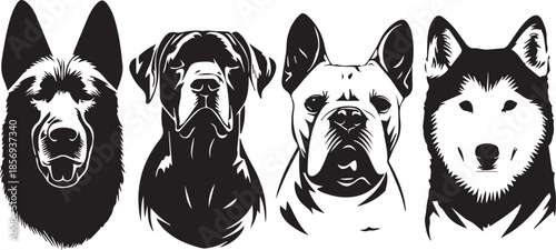 Five Dog Face Silhouette Vector Set