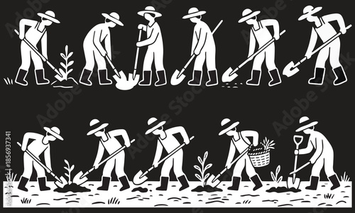 Country people lowered in line for projects gardeners florists farmers flower growers and editable line drawings