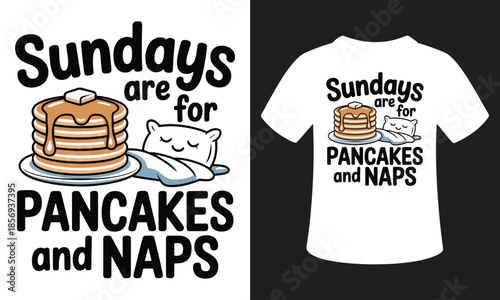 Fun Sunday t-shirt design with pancakes and cat napping