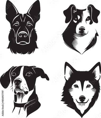 Five Dog Face Silhouette Vector Set
