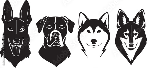 Five Dog Face Silhouette Vector Set