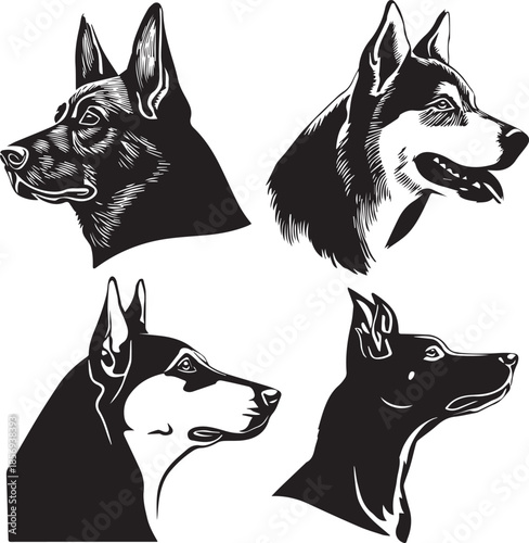 Five Dog Face Silhouette Vector Set