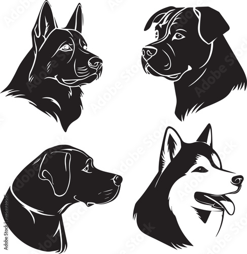 Five Dog Face Silhouette Vector Set