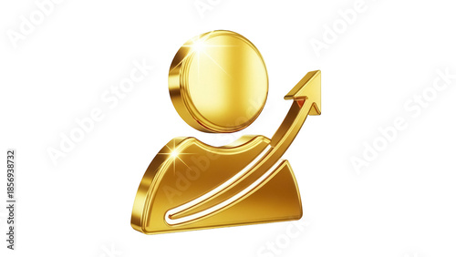 Golden user icon with arrow isolated PNG on transparent background, symbol of personal growth and career development