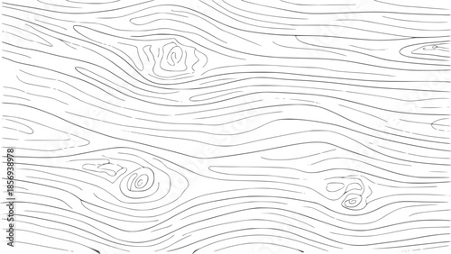 Hand drawn wood grain texture pattern in black and white line style