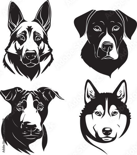 Five Dog Face Silhouette Vector Set