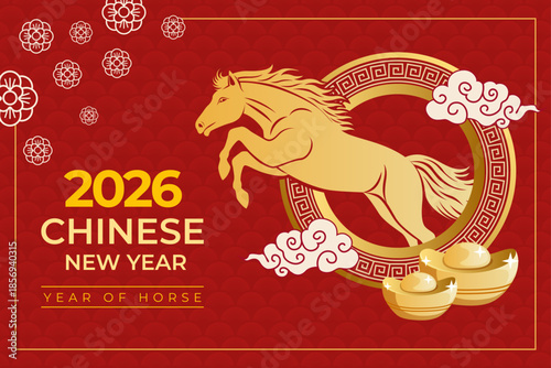 Festive 2026 year of the horse chinese new year card