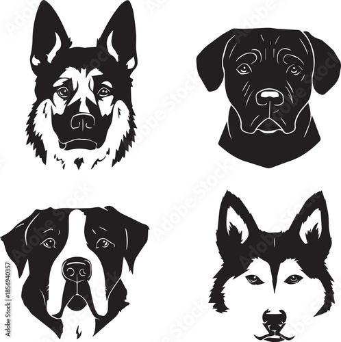 Five Dog Face Silhouette Vector Set