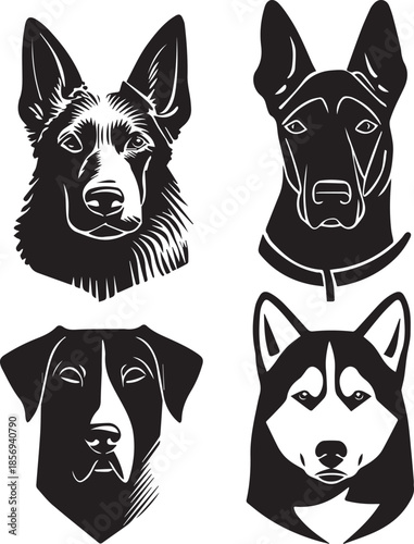 Five Dog Face Silhouette Vector Set