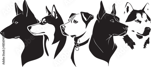 Five Dog Face Silhouette Vector Set