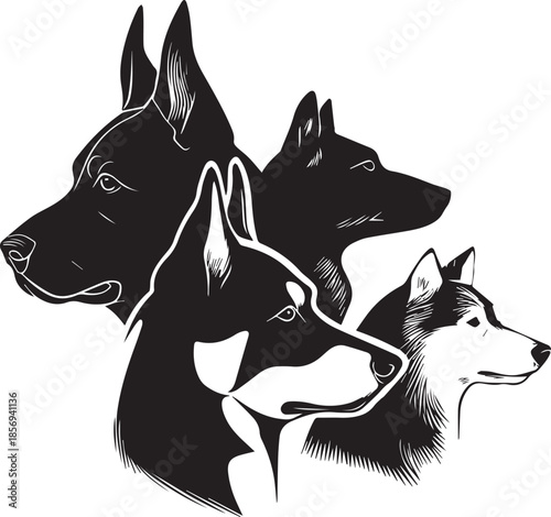Five Dog Face Silhouette Vector Set