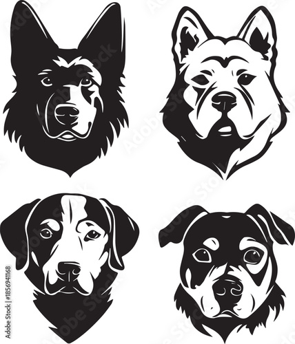 Five Dog Face Silhouette Vector Set