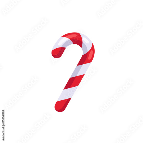 Red white peppermint candy cane, icon, isolated flat style vector illustration