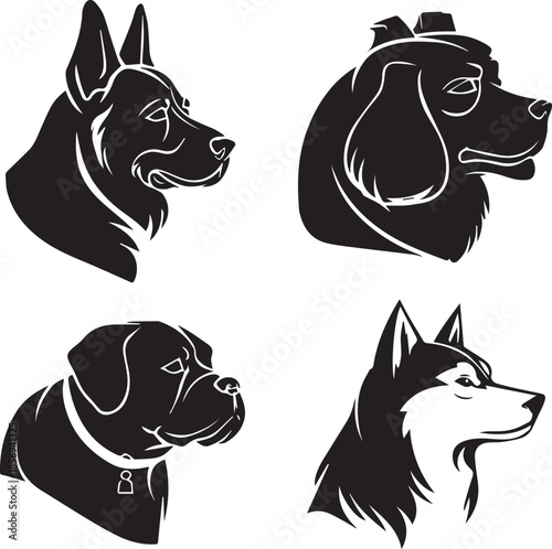 Five Dog Face Silhouette Vector Set