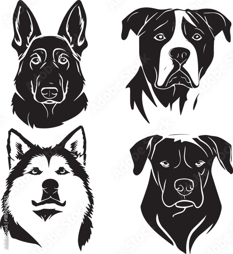 Five Dog Face Silhouette Vector Set