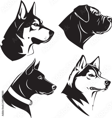 Five Dog Face Silhouette Vector Set