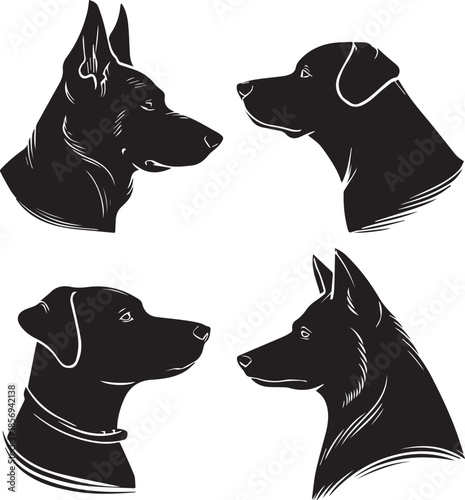 Five Dog Face Silhouette Vector Set