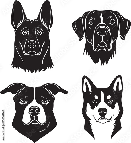 Five Dog Face Silhouette Vector Set