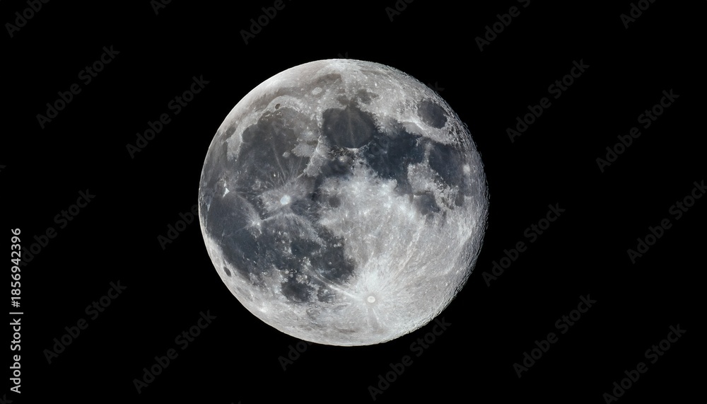 Fototapeta premium Full Moon In High Resolution Isolated On Black Background
