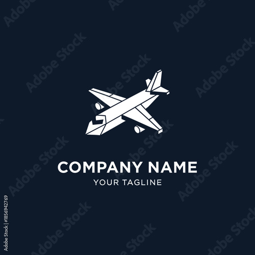 Simple White Airplane Logo Design Element.
