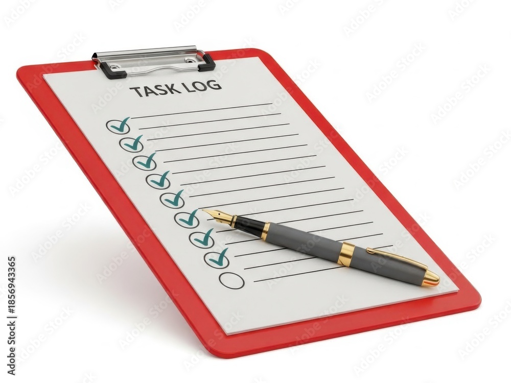 Naklejka premium Task log checklist with pen on clipboard