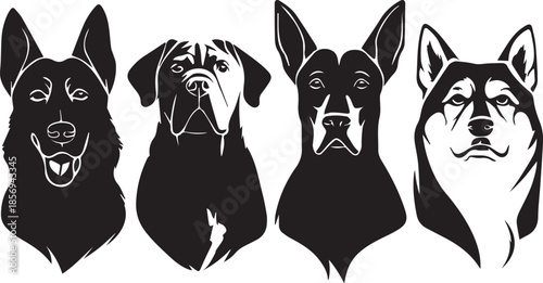 Five Dog Face Silhouette Vector Set