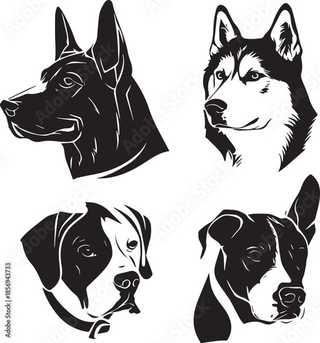 Five Dog Face Silhouette Vector Set