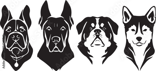 Five Dog Face Silhouette Vector Set