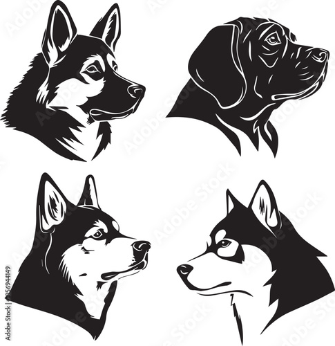 Five Dog Face Silhouette Vector Set