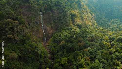 Wallpaper Mural Waterfall cascading through dense rainforest surrounded by steep green hills. Torontodigital.ca