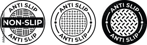Set of Black and White Vector 'ANTI SLIP' and 'NON-SLIP' Icons with Textured Surface Patterns