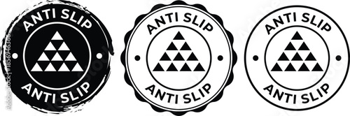Set of 'ANTI SLIP' Black and White Vector Icons with Grunge, Scalloped, and Clean Styles