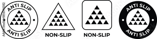 Set of Black and White Anti Slip and Non Slip Symbols. Triangle Pattern Vector Icons Collection.