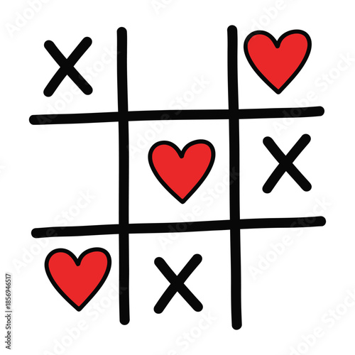 Valentine Tic Tac Toe Game with Hearts and X Symbols Minimal Love Illustration