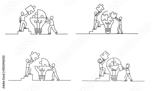 Team problem solving and puzzle cooperation concept illustration
