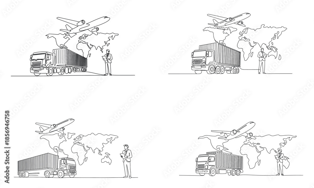Obraz premium Airplane cargo delivery logistics concept illustration with truck 