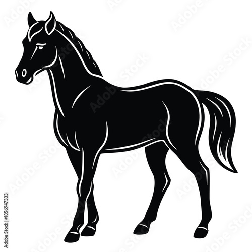 Elegant Black Horse Vector Illustration - Standing Stallion Silhouette