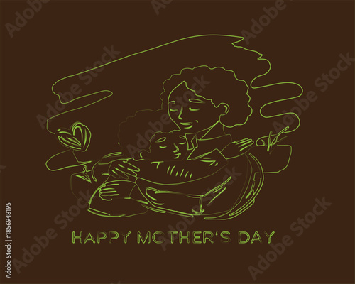 Grateful ethnic mother with bouquet hugging son