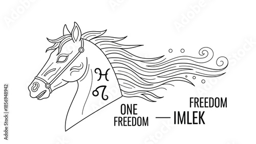 horse head with flowing mane and freedom text