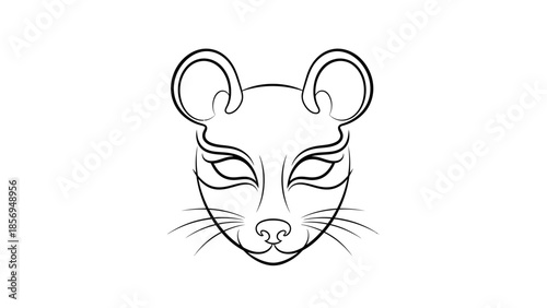 minimalist one line mouse face mask illustration