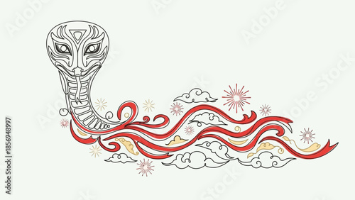 fantasy snake head with red smoke and clouds
