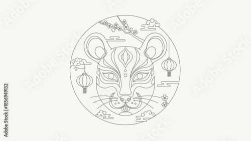 chinese new year rat face line art