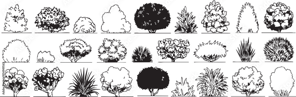 Fototapeta premium collection of various trees and bushes in different styles and shapes