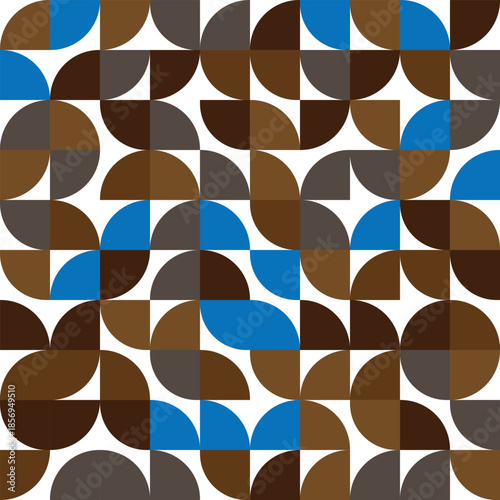Earth Tone Geometric Bauhaus Pattern with Brown and Blue Semicircles