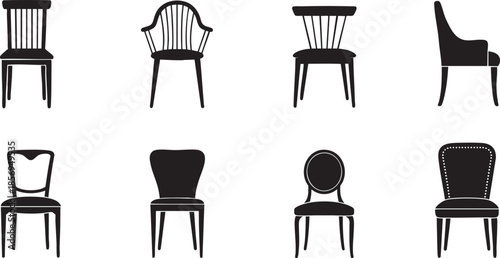 Collection of various chair silhouettes in different styles and designs
