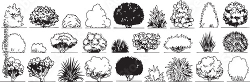collection of various trees and bushes in different styles and shapes