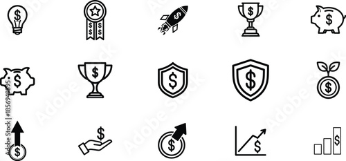 Financial icons and symbols for business and investment